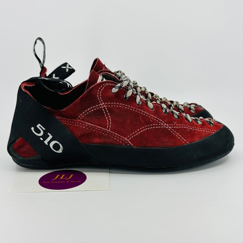 5.10 Five Ten Coyote Lace-Up Red Suede Stealth C4 Climbing Shoes Size 7.5 M/ 9 W
